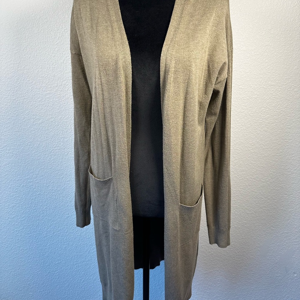 Tea N Rose Long Open Front Cardigan‎ Sweater Coatigan Taupe Size Small